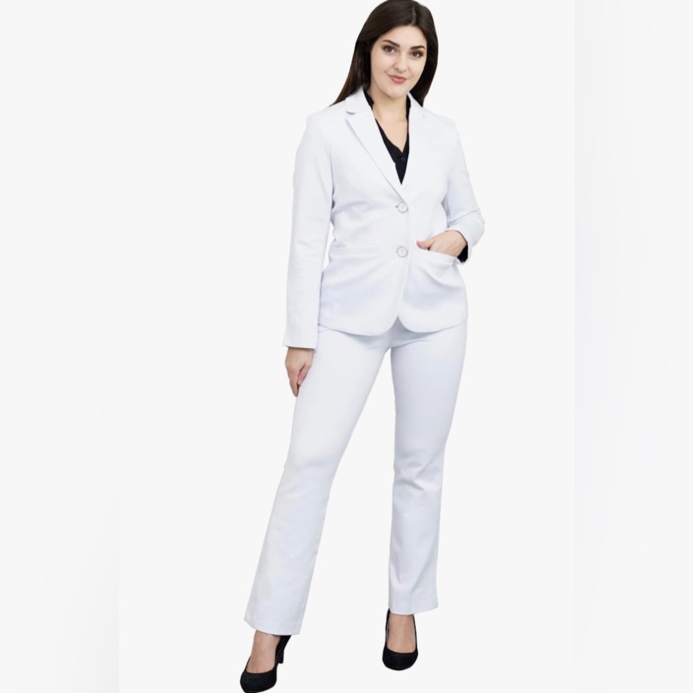 White Marycrafts Women's Business Blazer Pant Suit Set for Work Size 6 NWT